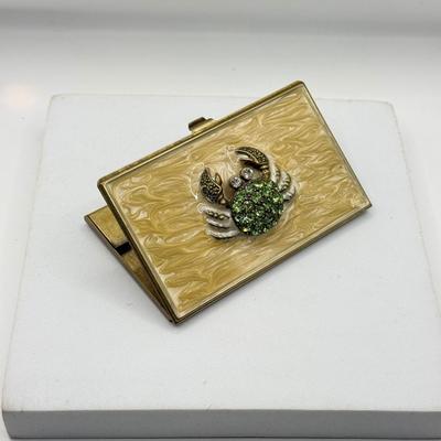 LOT 116J: Vintage Brass Rhinestone Crab Business Card Holder