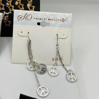LOT 117J: Stars + Moons Pierced Earrings, Heidie & Jo Star Charm Set, Peace Sign Earrings & More