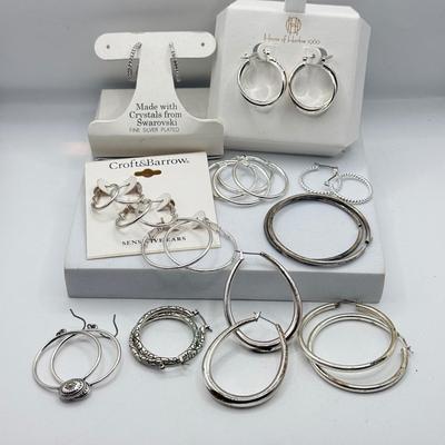 LOT 119J: Hoop Earrings: Silver Plated w/ Swarovski Crystals, House of Harlow 1960, Croft & Barrow Sensitive Ears Set & More