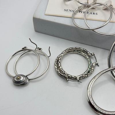 LOT 119J: Hoop Earrings: Silver Plated w/ Swarovski Crystals, House of Harlow 1960, Croft & Barrow Sensitive Ears Set & More