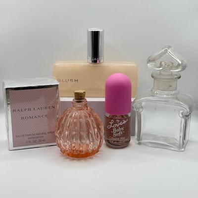 LOT 128K: NIP Ralph Lauren Romance Perfume, Opened Love's Baby Soft & Empty Perfume Bottles
