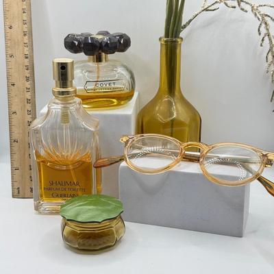 LOT 129K: Covet Perfume by Sarah Jessica Parker (opened), Vintage Reading Glasses, Powder Dish & More