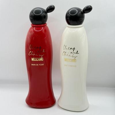 LOT 131K: Cherry & Chic by Moschino Bottles (empty), Guerlain Red Perfume Bottle (empty) & Empty Romance by Ralph Lauren