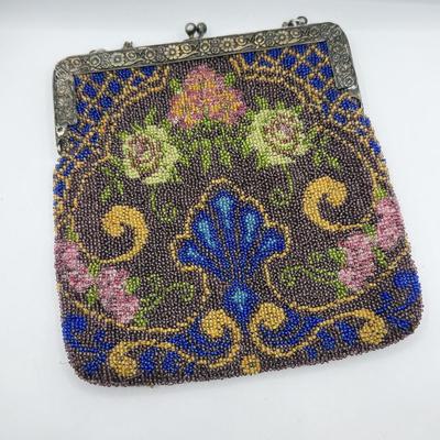 LOT 133K: Vintage Beaded German Handbag & Corde Bead Change Purse