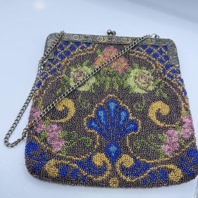 LOT 133K: Vintage Beaded German Handbag & Corde Bead Change Purse