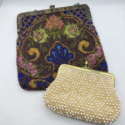 LOT 133K: Vintage Beaded German Handbag & Corde Bead Change Purse