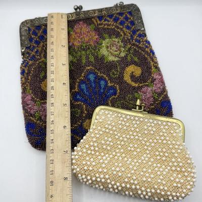 LOT 133K: Vintage Beaded German Handbag & Corde Bead Change Purse