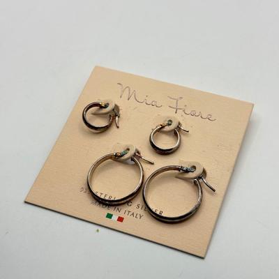LOT 137J: Three Pairs New Mia Fiore Italian Sterling Silver Earrings w/ Matching 925 Earrings & Pin (14.18g)