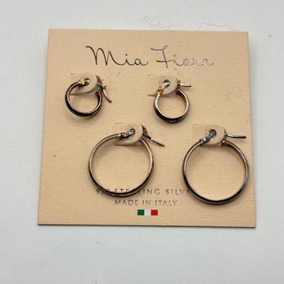 LOT 137J: Three Pairs New Mia Fiore Italian Sterling Silver Earrings w/ Matching 925 Earrings & Pin (14.18g)