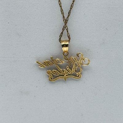 LOT 140J: 14kt Gold “Special Sister” Pendant (0.86g) on 20” Gold Fill Chain