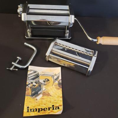 LOT 144L: Imperia Italian Pasta Maker, New Pasta Drying Rack & Large Serving Dishes
