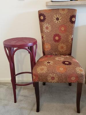 LOT 148M: Thonet Style Bentwood Cane Top Side Table/Stool & Pier One Daisy Upholstered Chair