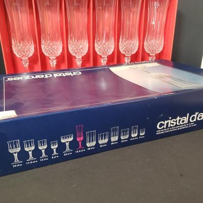 LOT 151L: Crystal Knife & Cake Server, Stemware Set in Box & Intl Silver Co Salt & Pepper Shakers