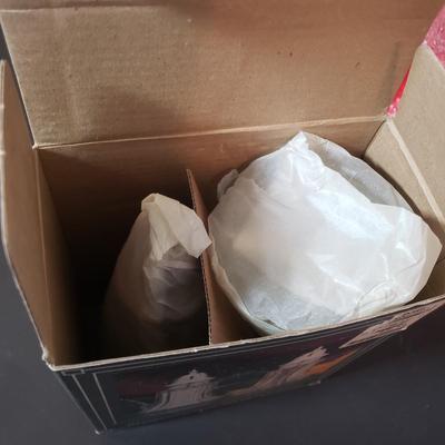 LOT 151L: Crystal Knife & Cake Server, Stemware Set in Box & Intl Silver Co Salt & Pepper Shakers