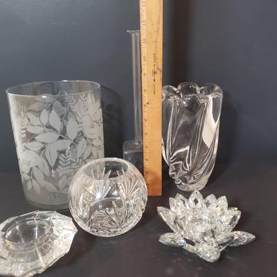 LOT 154L: Orrefors Vase & Candle Holder, Lotus Flower Candle Holder & More