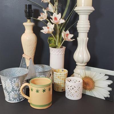 LOT 155L: Collection of Home Decor-Lamp, Faux Orchid, Candle Holders & More