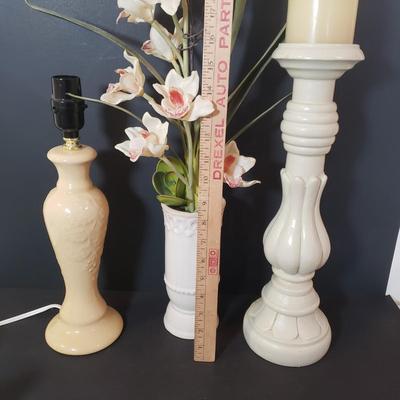 LOT 155L: Collection of Home Decor-Lamp, Faux Orchid, Candle Holders & More