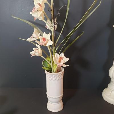 LOT 155L: Collection of Home Decor-Lamp, Faux Orchid, Candle Holders & More