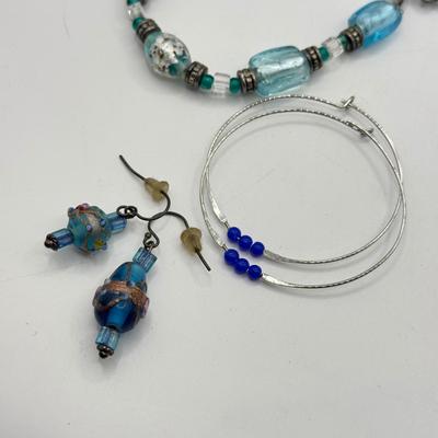 LOT 163J: Vintage Blue Glass Bead Earrings & Bracelets, Sea Glass Earrings, More Blue Bead Bracelets & More