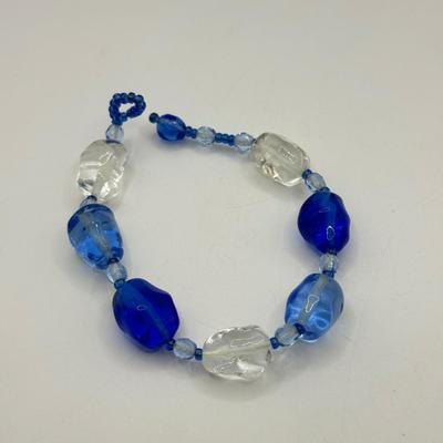 LOT 163J: Vintage Blue Glass Bead Earrings & Bracelets, Sea Glass Earrings, More Blue Bead Bracelets & More