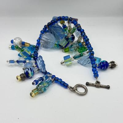 LOT 163J: Vintage Blue Glass Bead Earrings & Bracelets, Sea Glass Earrings, More Blue Bead Bracelets & More