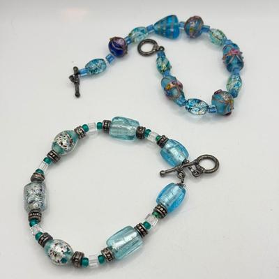 LOT 163J: Vintage Blue Glass Bead Earrings & Bracelets, Sea Glass Earrings, More Blue Bead Bracelets & More