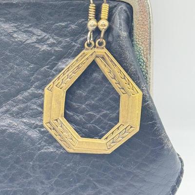 LOT 166J: Florenza Goldtone Ram's Head Taurus Magnifying Glass Necklace on Long Chain w/ Art Deco Brass Earrings