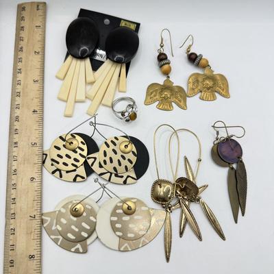 LOT 167J: Boho Tribal Brass & More Pierced Drop Earrings