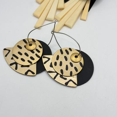 LOT 167J: Boho Tribal Brass & More Pierced Drop Earrings