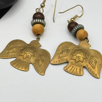 LOT 167J: Boho Tribal Brass & More Pierced Drop Earrings