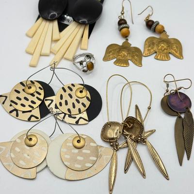 LOT 167J: Boho Tribal Brass & More Pierced Drop Earrings