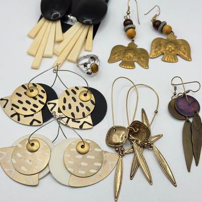 LOT 167J: Boho Tribal Brass & More Pierced Drop Earrings