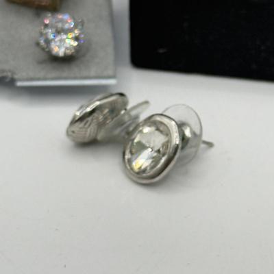 LOT 168J: Brilliance Swarovski Crystal Interchangeable Earring Set, CZ Studs in Various Sizes & More Pierced Earrings