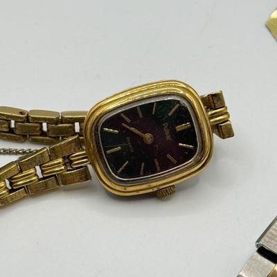 LOT 170J: Vintage Ladies' Pulsar Quartz Watch w/ Safety Chain, Helbros Watch Band, Gold Fill/Plated Ring & More