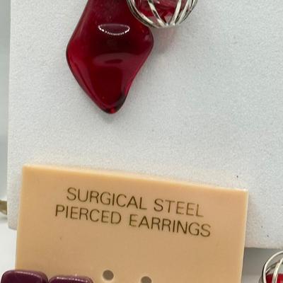 LOT 172J: Moody Reds: Mini Coach Leather Picture Frame, Necklaces, Pierced Earrings & More