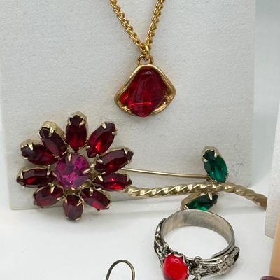 LOT 172J: Moody Reds: Mini Coach Leather Picture Frame, Necklaces, Pierced Earrings & More