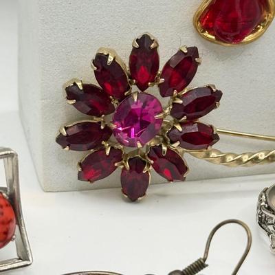 LOT 172J: Moody Reds: Mini Coach Leather Picture Frame, Necklaces, Pierced Earrings & More