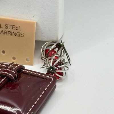 LOT 172J: Moody Reds: Mini Coach Leather Picture Frame, Necklaces, Pierced Earrings & More