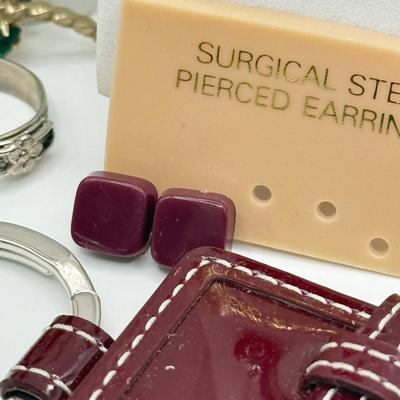 LOT 172J: Moody Reds: Mini Coach Leather Picture Frame, Necklaces, Pierced Earrings & More