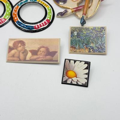 LOT 173J: Artist's Collection: Large Ceramic Paint Palette Pin, Pendant, Brooches & Sunset NWT Earrings