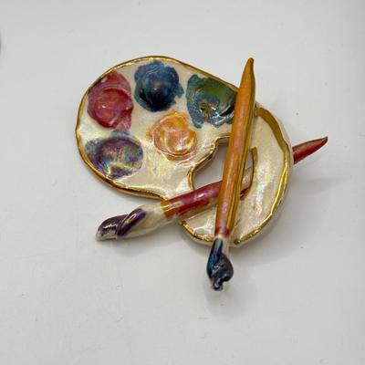LOT 173J: Artist's Collection: Large Ceramic Paint Palette Pin, Pendant, Brooches & Sunset NWT Earrings