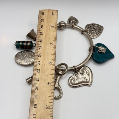 LOT 174J: Charm Bracelet full of Heart Charms, a Locket & Keychains