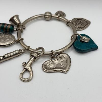LOT 174J: Charm Bracelet full of Heart Charms, a Locket & Keychains