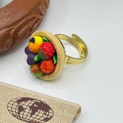 LOT 177J: Wooden Bangles, Fruit Bowl Ring, Eurasian Artisans Earrings & Small Wood Earrings
