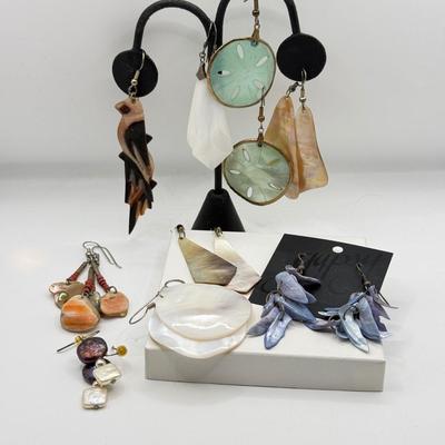 LOT 178J: Abalone & Shell Earrings including Fantastic Pair of Carved Bird Earrings