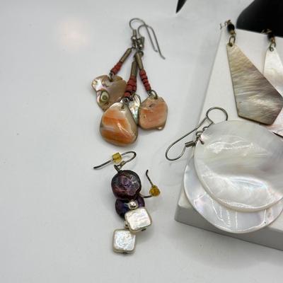 LOT 178J: Abalone & Shell Earrings including Fantastic Pair of Carved Bird Earrings