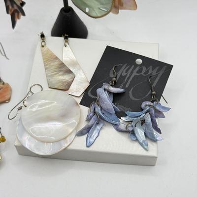 LOT 178J: Abalone & Shell Earrings including Fantastic Pair of Carved Bird Earrings