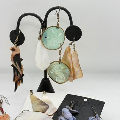 LOT 178J: Abalone & Shell Earrings including Fantastic Pair of Carved Bird Earrings