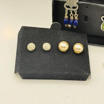 LOT 180: Charms, Large Blue Stone Ring, Loft "Pearl" Earrings & More