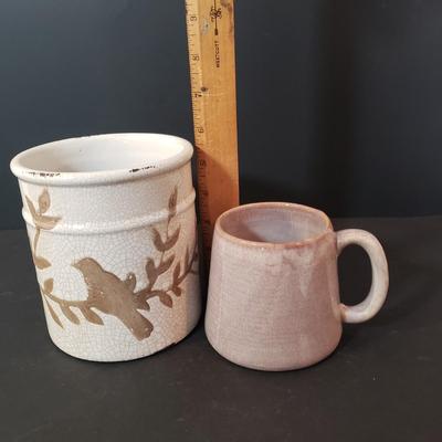 LOT 182K: Large Mortar & Pestle made in England with Stoneware Kitchen Necessities Assortment